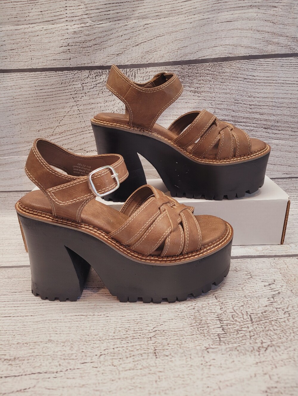 Deliah's Platform Brown Sandals with Chunky Black Lug Sole